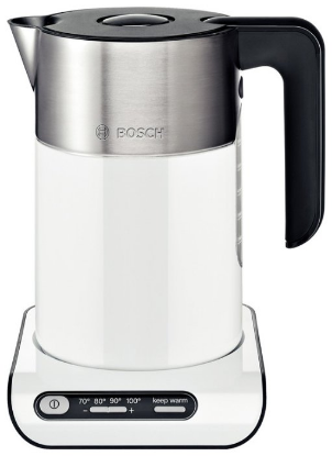 Изображение Электрический чайник Bosch TWK 8611 (2400 Вт/1,5 л /металл, пластик/белый, серебристый)