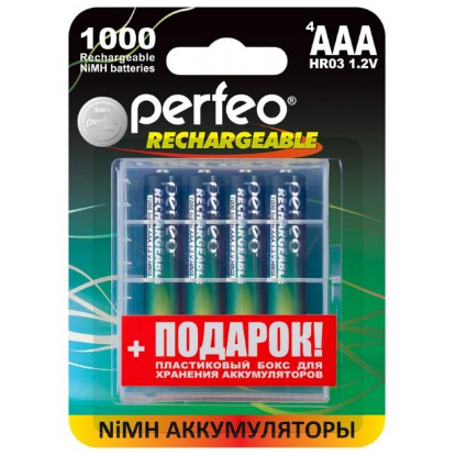 Изображение Аккумулятор Perfeo AAA1000MAH-4BL+BOX (AAA (R03,286,LR03) 1,2 В 1000 мА*час Ni-Mh)