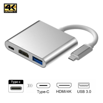 Изображение Переходник Orient C028 USB Type-C-HDMI + USB 3.0 + Type-C (серебристый/белый) (0,15 м)