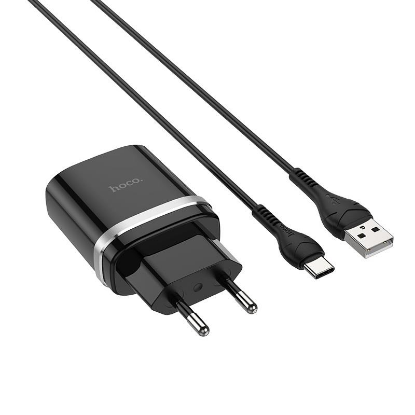 Изображение Сетевое зарядное устройство Hoco C12Q + Кабель Type-C черный