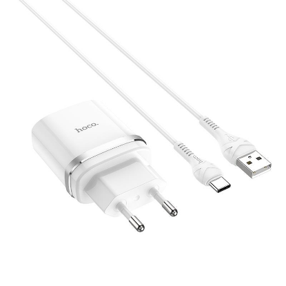 Изображение Сетевое зарядное устройство Hoco C12Q + Кабель Type-C белый