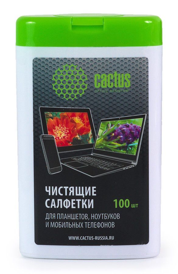 Изображение CACTUS Салфетки CS-T1005 Мини туба с чистящими салфетками для планшетов, ноутбуков и моб.тел.,100 шт