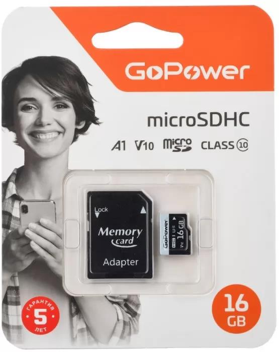 Изображение Карта памяти GoPower MicroSDHC Class 10 16 Гб адаптер на SD 00-00025674