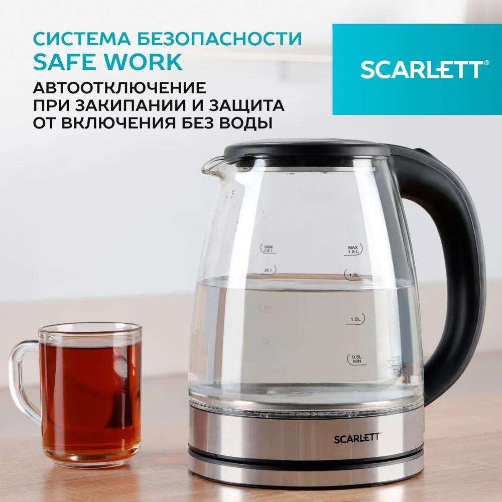 Изображение Электрический чайник Scarlett SC-EK27G30 (1800 Вт/1,8 л /стекло/черный, серебристый)