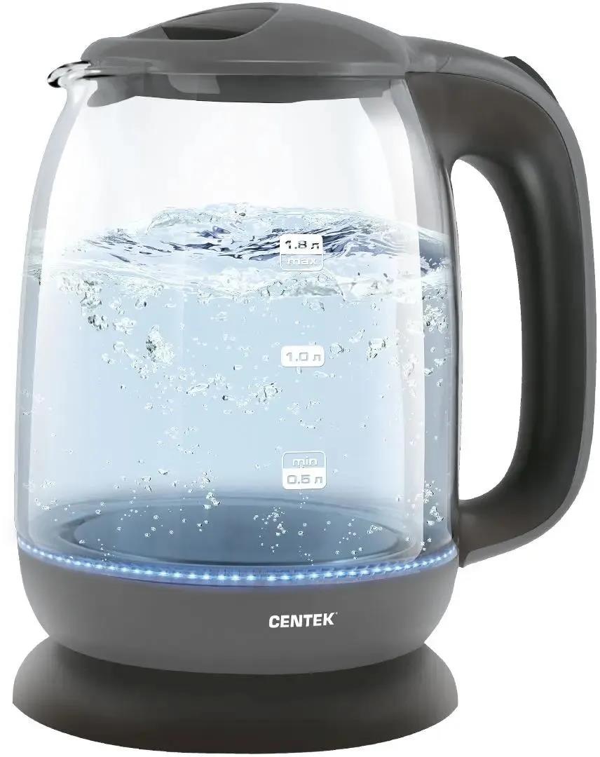 Изображение Электрический чайник CENTEK CT-0034  (2200 Вт/1,8 л /стекло, пластик/серый, прозрачный)